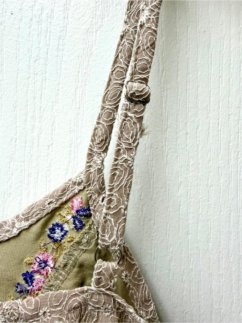 POL Boho Embroidered Olive Green and Taupe Lace Tank Top Pink/Purple Coquette💕 - Picture 8 of 14